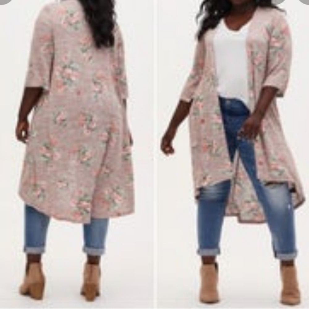 Rose Roses Duster Cardigan Torrid Size 0 NWOT Peach Orange Tan Trending